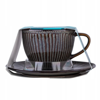 Filiżanka do kawy i herbaty ceramiczna ze spodkiem Reactive Midnight 230 ml