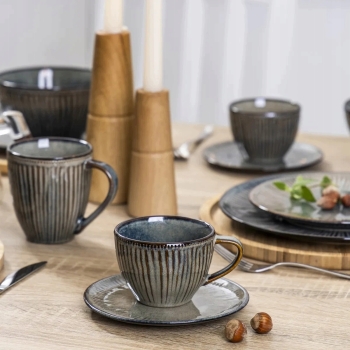 Filiżanka do kawy i herbaty ceramiczna ze spodkiem Reactive Midnight 230 ml