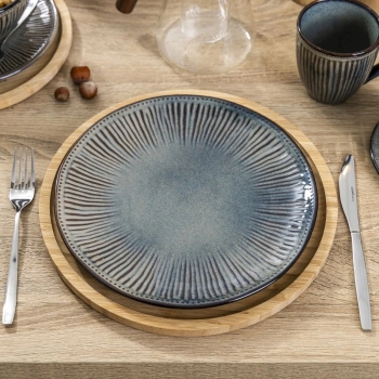 Talerz obiadowy płytki ceramiczny ryflowany Reactive Midnight 26 cm