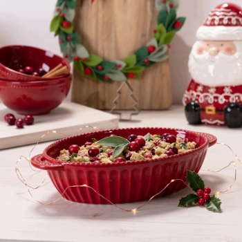Małe Naczynie do serwowania ceramiczne Bordowe Merlot Owalne 20x12 cm 400ml