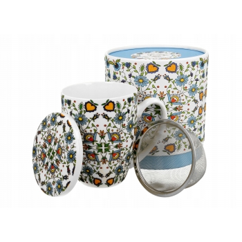 Kubek Porcelanowy Z Zaparzaczem Kwiaty Etno 320 Ml