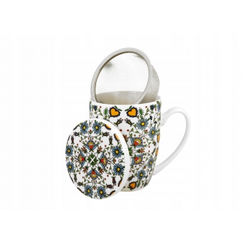 Kubek Porcelanowy Z Zaparzaczem Kwiaty Etno 320 Ml